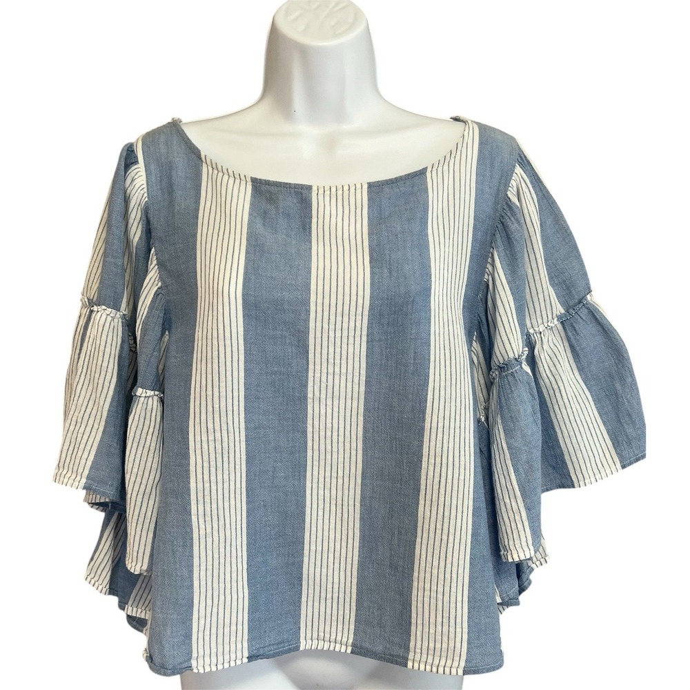 American Eagle Blue Stripe Ruffle Bell Sleeve Top, size XL Women's